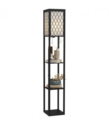 Floor Lamp 4-tier Open Shelves Wooden, 26L x 26W x 160Hcm-Black/White