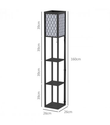 Floor Lamp 4-tier Open Shelves Wooden, 26L x 26W x 160Hcm-Black/White