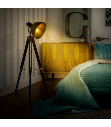 Retro Tripod Floor Lamp Dome Shade Light Wooden Legs-Black/Gold 65cm x 65cm