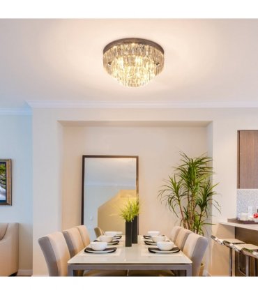 Round Crystal Ceiling Lamp 7 Lights Chandelier Mounted Fixture