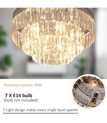 Round Crystal Ceiling Lamp 7 Lights Chandelier Mounted Fixture