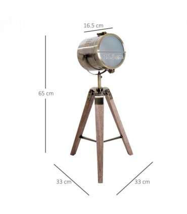 Floor Lamp, 33L-Wood/Bronze Colour, Steel, Copper, Pine, Retro Photography Style