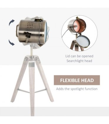 Floor Lamp, 33L-Wood/Bronze Colour, Steel, Copper, Pine, Retro Photography Style