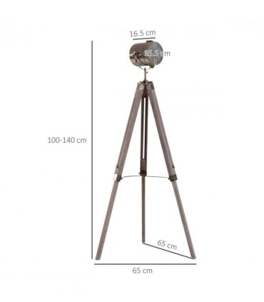 Floor Lamp, 65L, Wood/Bronze Colour, 140cm Height, Adjustable Angle