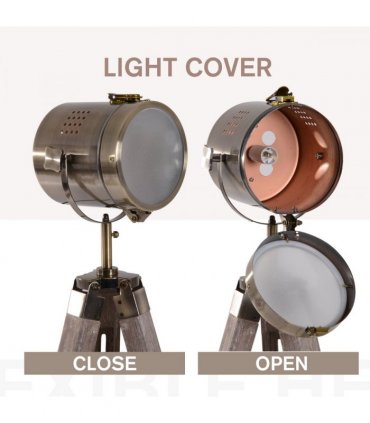 Floor Lamp, 65L, Wood/Bronze Colour, 140cm Height, Adjustable Angle