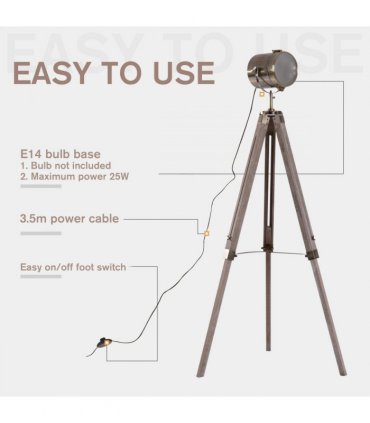 Floor Lamp, 65L, Wood/Bronze Colour, 140cm Height, Adjustable Angle