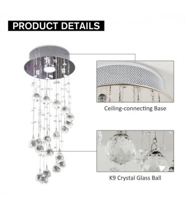 Crystal Chandelier, Spiral Rain Drop-Silver/Crystal