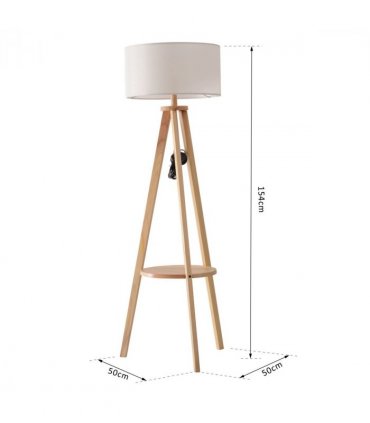 Floor Lamp, 154H cm-Beige/Natural Wood Colour