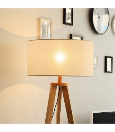 Floor Lamp, 154H cm-Beige/Natural Wood Colour