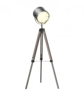 Tripod Spotlight Floor Lamp Grey Pine Wood 155cm Height Adjustable E27 Bulb Base