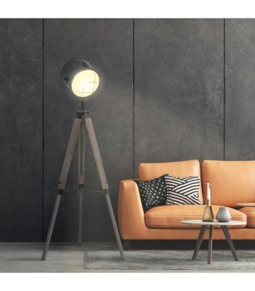 Tripod Spotlight Floor Lamp Grey Pine Wood 155cm Height Adjustable E27 Bulb Base