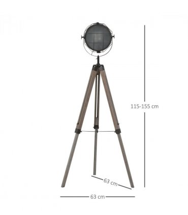 Tripod Spotlight Floor Lamp Grey Pine Wood 155cm Height Adjustable E27 Bulb Base