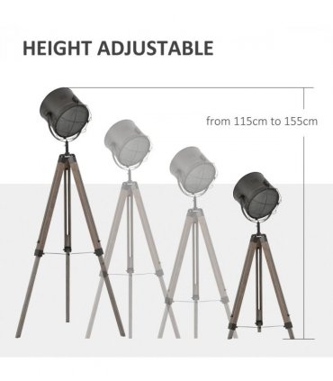 Tripod Spotlight Floor Lamp Grey Pine Wood 155cm Height Adjustable E27 Bulb Base