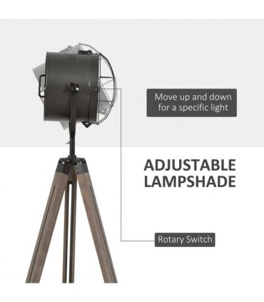 Tripod Spotlight Floor Lamp Grey Pine Wood 155cm Height Adjustable E27 Bulb Base