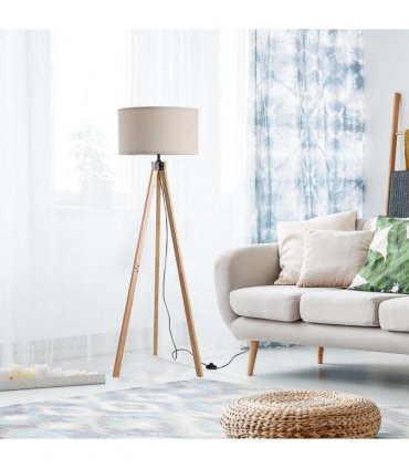 Wood Beige 45cm x 45cm x 152cm Rubber Wood Tripod Floor Lamp Beige