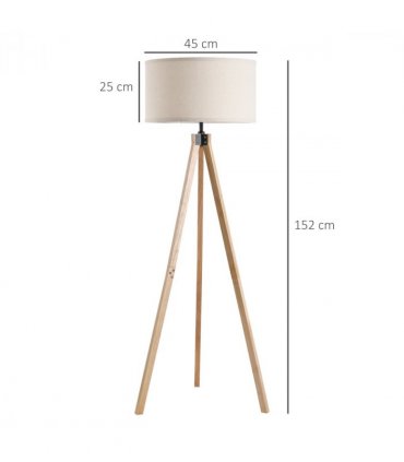Wood Beige 45cm x 45cm x 152cm Rubber Wood Tripod Floor Lamp Beige
