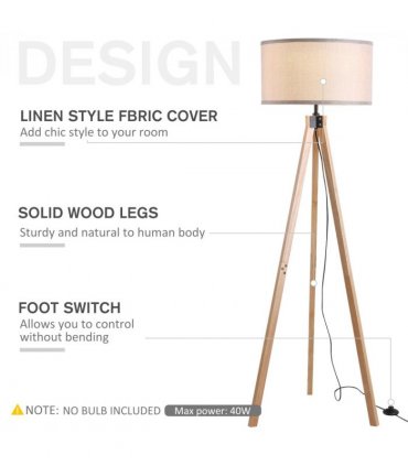 Wood Beige 45cm x 45cm x 152cm Rubber Wood Tripod Floor Lamp Beige