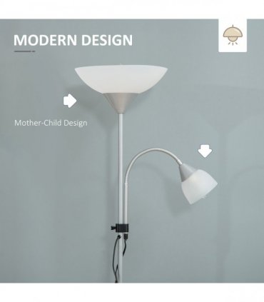 Steel Duo-Head Floor Lamp Silver Elegant mother-child design uplifter light