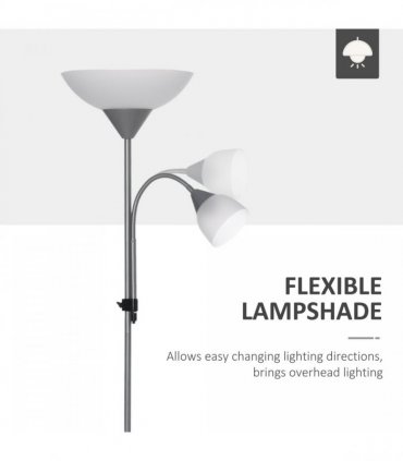Steel Duo-Head Floor Lamp Silver Elegant mother-child design uplifter light