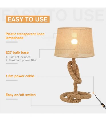 Hemp Rope Linen Shade Table Lamp Beige