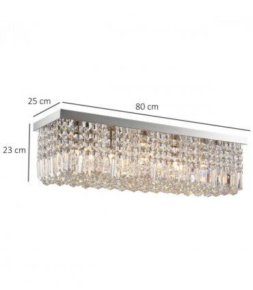 Ceiling Light Modern Crystal Chandelier Glass Silver 80cm x 25cm x 23cm