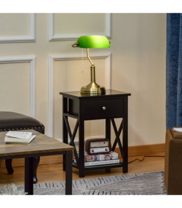Banker's Table Lamp Desk Lamp w/Antique Bronze Base, Glass Shade and Pull Rope