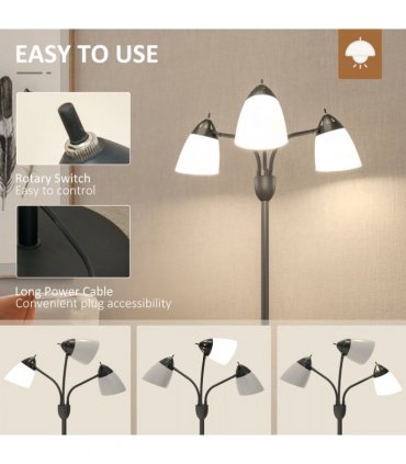 Floor Lamp 3 Adjustable Rotating Lights, Steel Frame, 155cm, Black