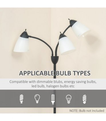 Floor Lamp 3 Adjustable Rotating Lights, Steel Frame, 155cm, Black