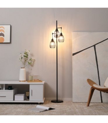 170cm Industrial 3-Light Floor Lamp, Dimmable Black