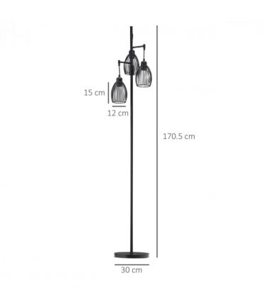 170cm Industrial 3-Light Floor Lamp, Dimmable Black
