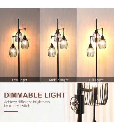 170cm Industrial 3-Light Floor Lamp, Dimmable Black