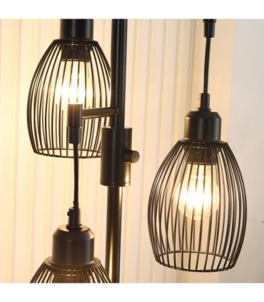 170cm Industrial 3-Light Floor Lamp, Dimmable Black