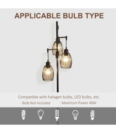 170cm Industrial 3-Light Floor Lamp, Dimmable Black