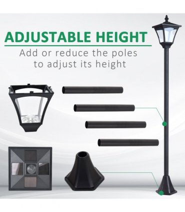Outdoor Garden Solar Post Lamp Dimmable LED Lantern Bollard 1.2M Tall Black