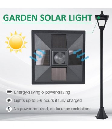 Outdoor Garden Solar Post Lamp Dimmable LED Lantern Bollard 1.2M Tall Black