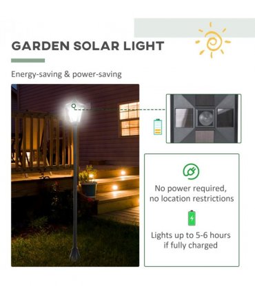 Outdoor Garden Solar Post Lamp Dimmable LED Lantern Bollard 1.2M Tall Black