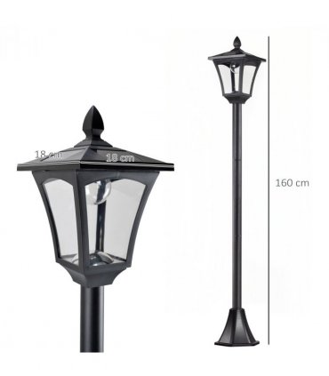 Outsunny Solar Powered Lamp Post, IP44, 18Lx18Wx160H cm-Black
