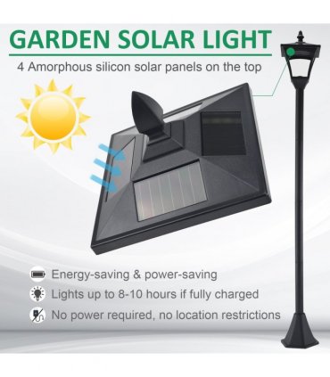Outsunny Solar Powered Lamp Post, IP44, 18Lx18Wx160H cm-Black