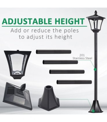 Outsunny Solar Powered Lamp Post, IP44, 18Lx18Wx160H cm-Black