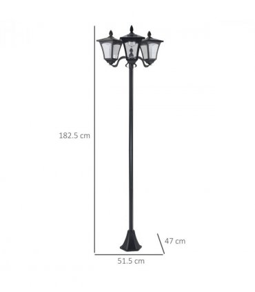 3-Solar Powered Lamp Post, IP44, 51.5Lx47Wx182.5H cm-Black
