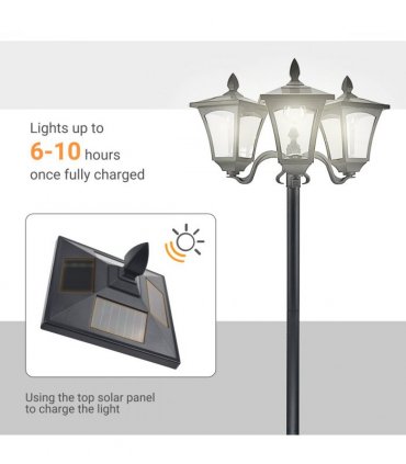 3-Solar Powered Lamp Post, IP44, 51.5Lx47Wx182.5H cm-Black