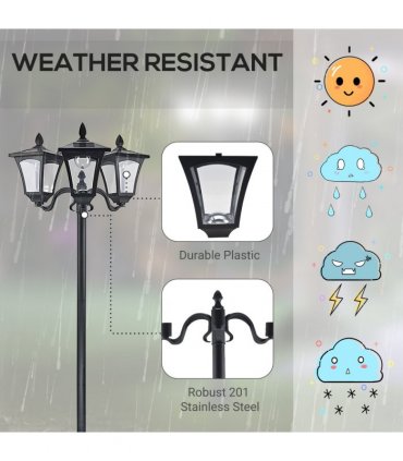 3-Solar Powered Lamp Post, IP44, 51.5Lx47Wx182.5H cm-Black