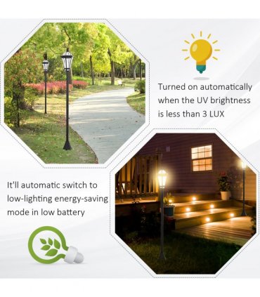 2 PCS LED Garden Lights Lamp Post Solar Powered Lantern black