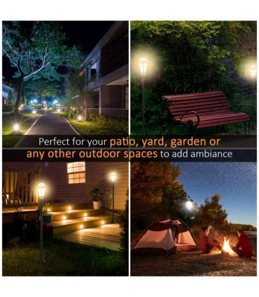 2 PCS LED Garden Lights Lamp Post Solar Powered Lantern black