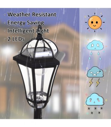 2 PCS LED Garden Lights Lamp Post Solar Powered Lantern black