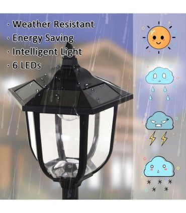 Garden Solar LED Lamp Post Black ABS 26.5cm x 26.5cm x 177cm 1.77m Tall