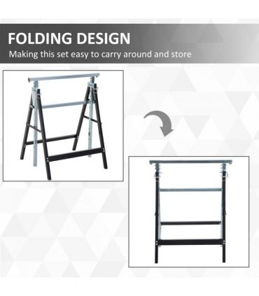 2xTelescopic Builders Trestle Work Bench-Black