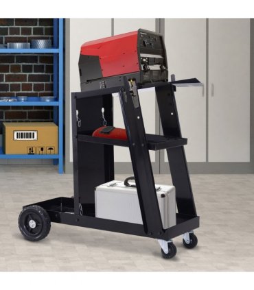 Welding Cart Welder Trolley Garage for Gas Bottle Wheels, Black