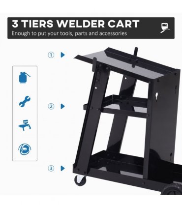 Welding Cart Welder Trolley Garage for Gas Bottle Wheels, Black