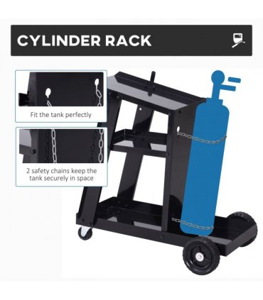 Welding Cart Welder Trolley Garage for Gas Bottle Wheels, Black